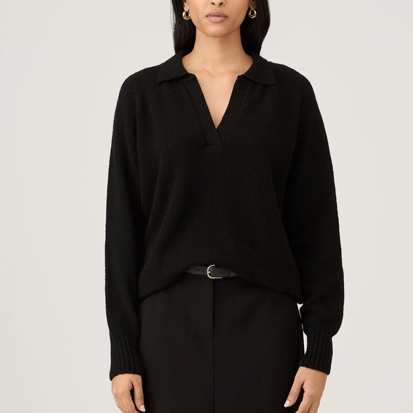 SUNSPEL Women’s Lambswool Polo Neck Sweater, Black, Size S, L